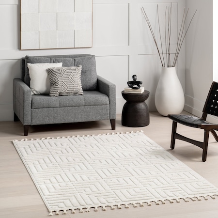 Nuloom Kerensa Geometric Maze Tasseled Area Rug 4ft x 6ft OZNN18A-406